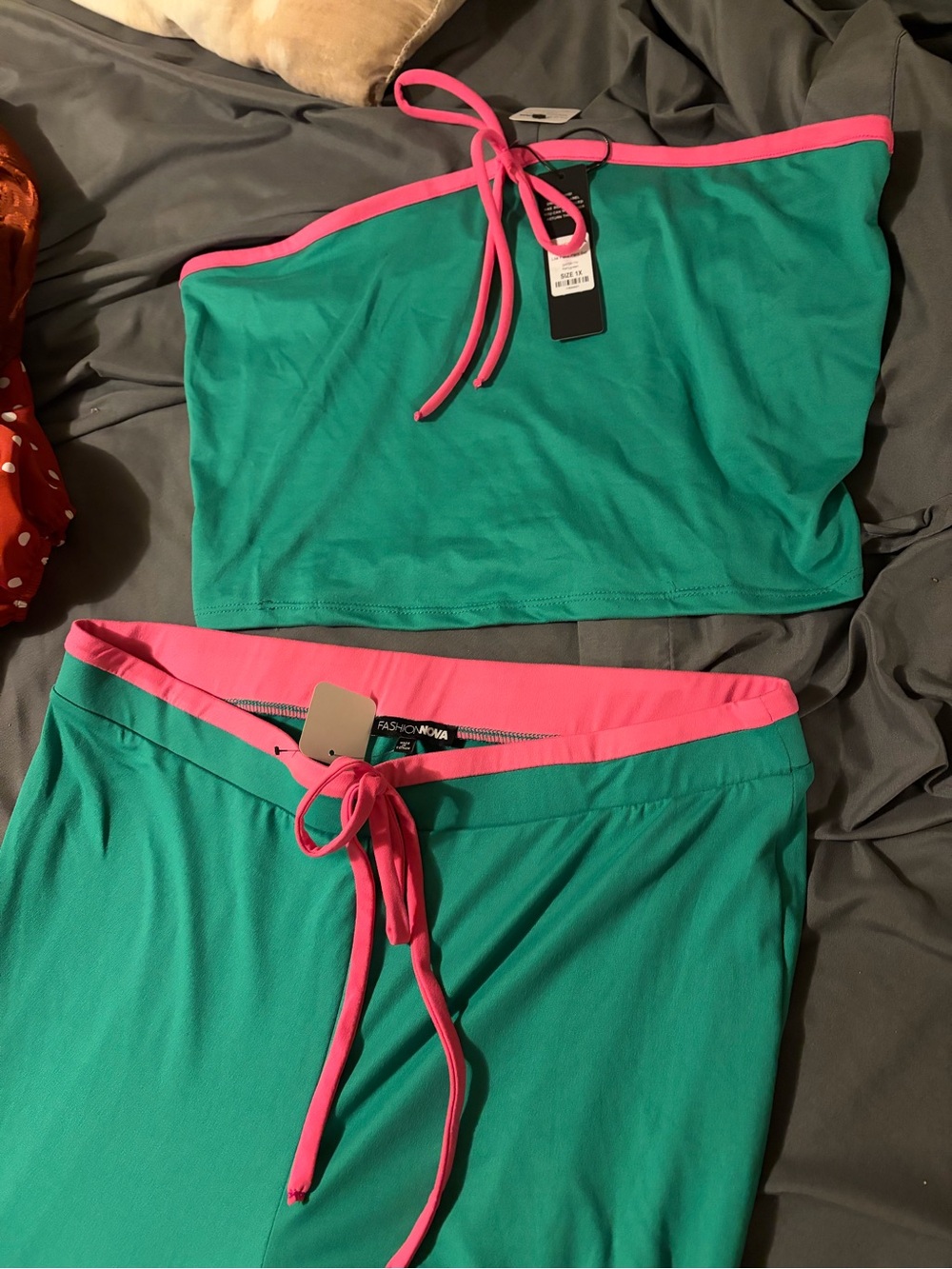 Fashion Nova Kelly Green and Hot Pink Two-Piece Set